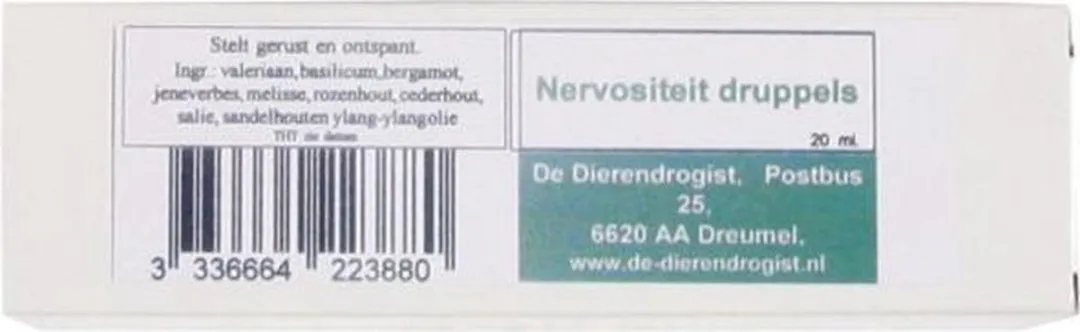 Dierendrogist Nervositeitsdruppels 20ml
