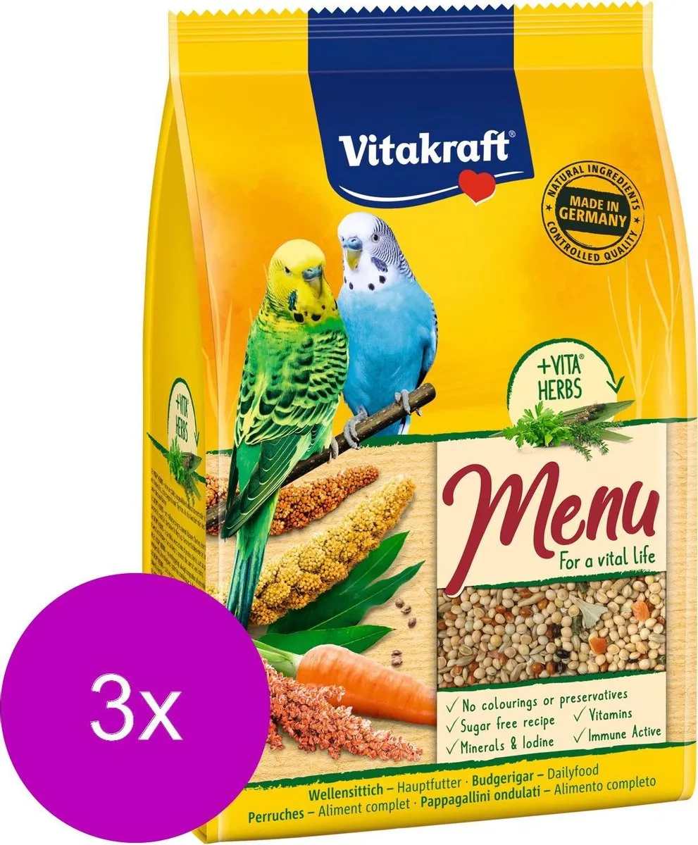 Vitakraft Parkieten Premium Menu Vogelvoer - 3x500g