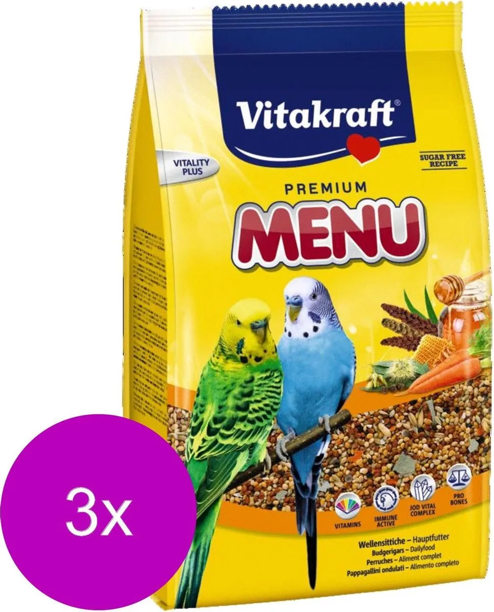 Vitakraft Parkieten Premium Menu Vogelvoer - 3x500g