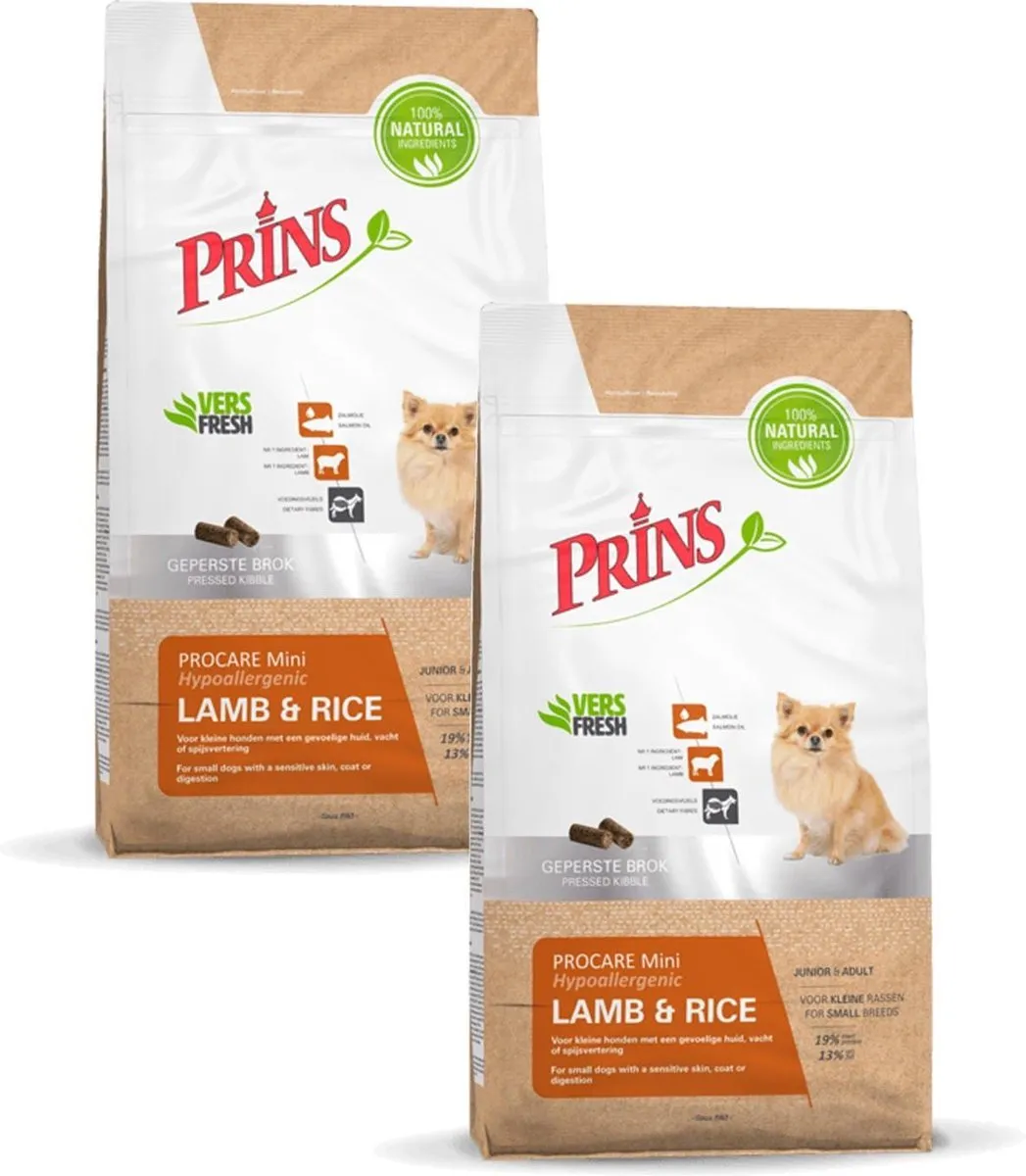 Prins Procare Adult Mini Lam Rijst Hondenvoer - 2x3kg