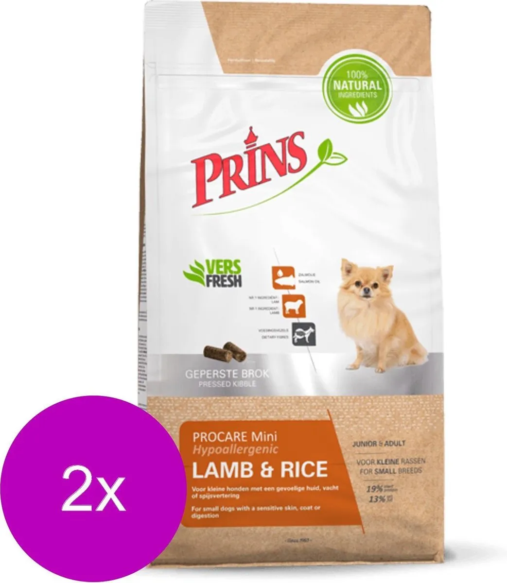 Prins Procare Adult Mini Lam Rijst Hondenvoer - 2x3kg