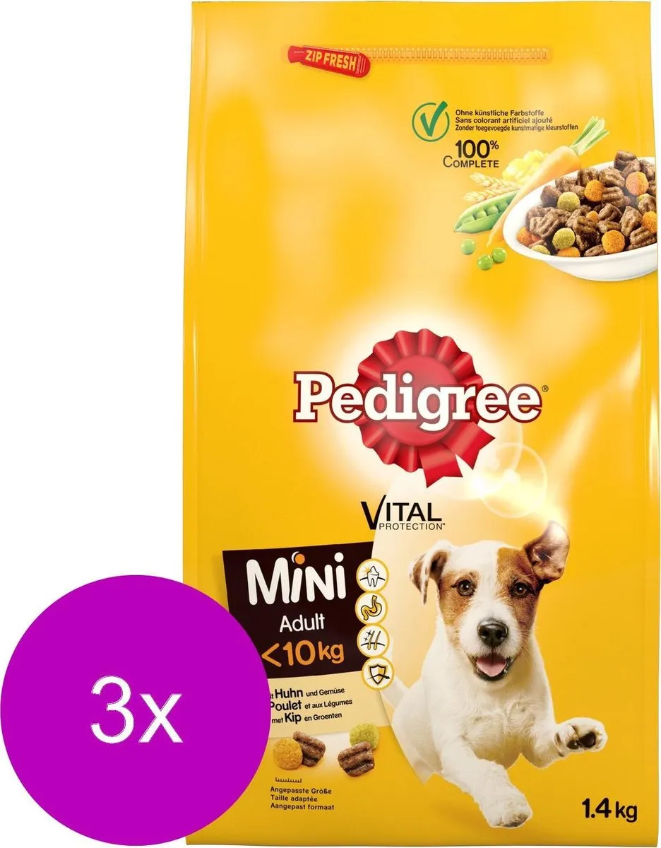 Pedigree Adult Mini Menu Kip Hondenvoer - 3x1.4kg