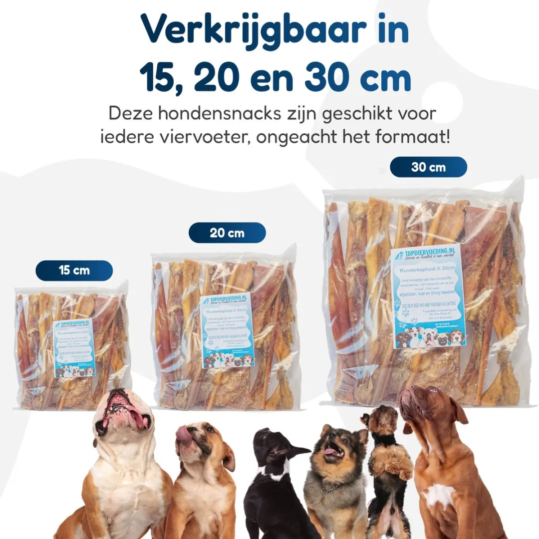 Topdiervoeding Runderkophuid 20cm - Vers Gedroogd Hondensnacks 1kg