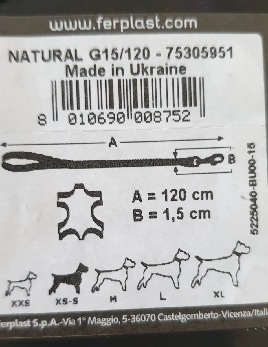 Ferplast Natural Lederen Hondenriem 120cm - Beige