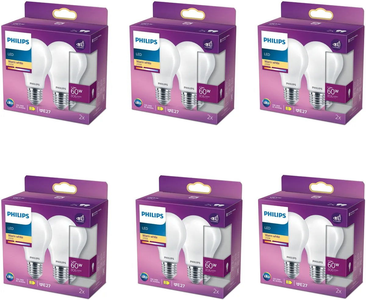 Philips LED Standaardlamp E27 Mat 6W Warmwit