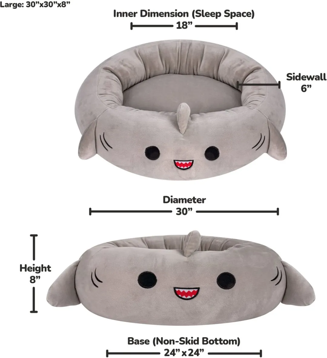 Squishmallows Gordon Shark Huisdierbed 76cm - Grijs
