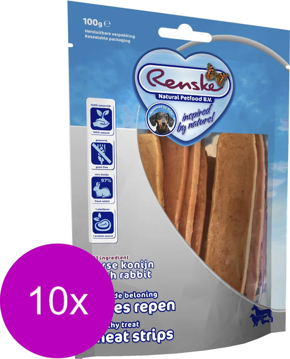 Renske Gezonde Beloning Vleesstrips Konijn 100g - 10 Stuks