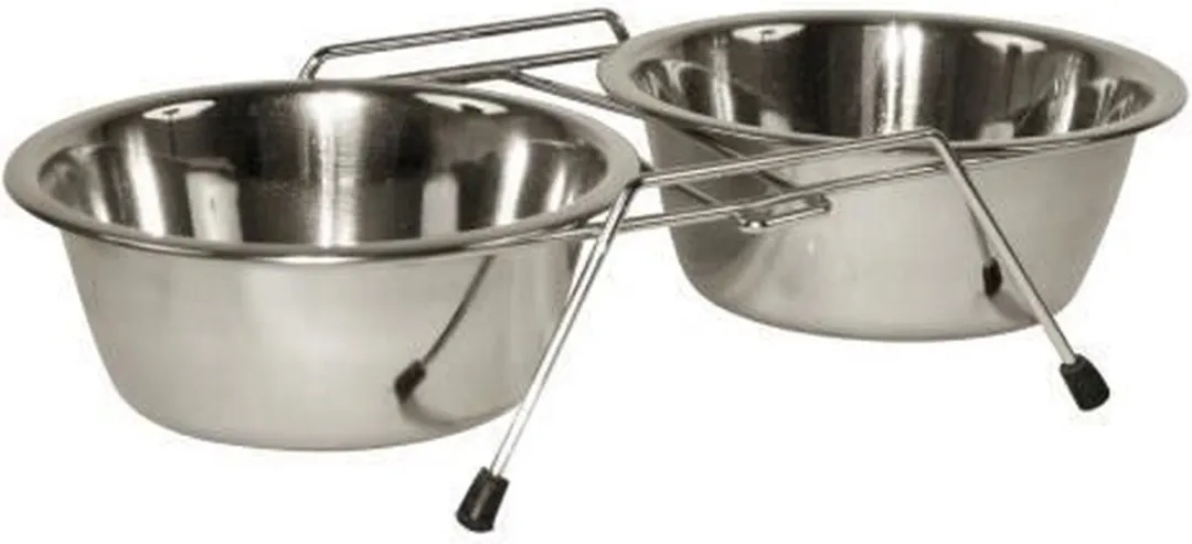 Kerbl Dubbele Voerbak RVS - 2x 900ml - Chroom