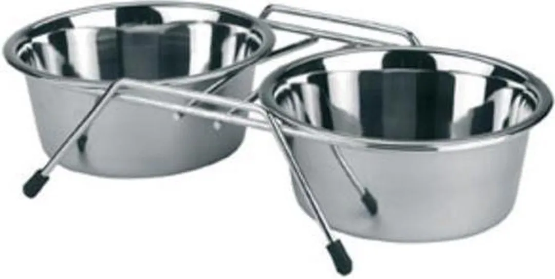 Kerbl Dubbele Voerbak RVS - 2x 900ml - Chroom