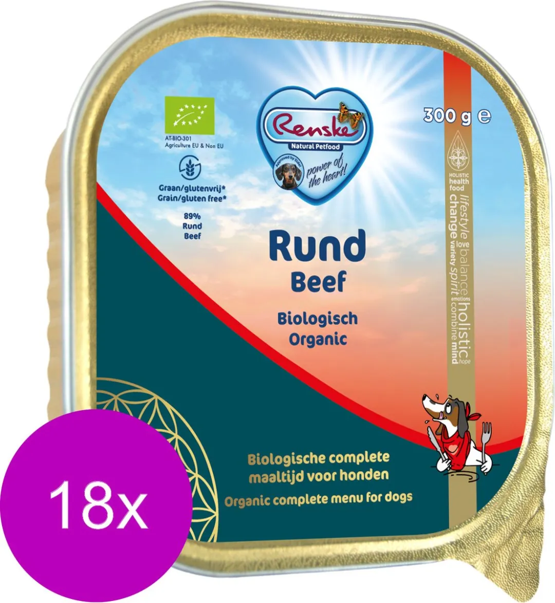 Renske Adult Bio Rund Graanvrij Hondenvoer 300g - 18 Stuks