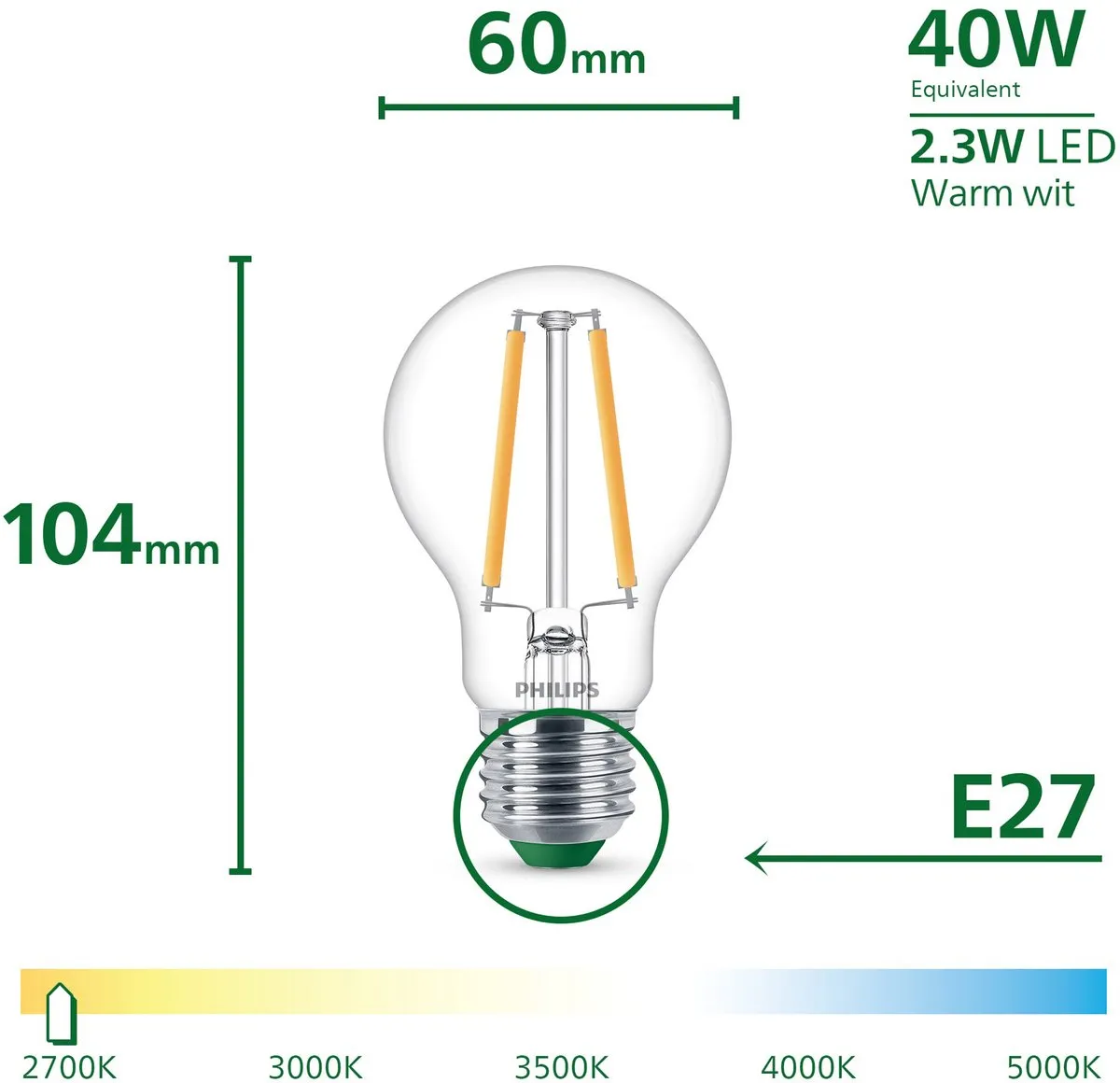 Philips UltraEfficient LED E27 2.3W Warmwit 3 Stuks