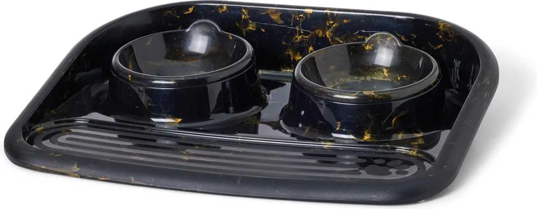 Savic Butler Voerbak & Drinkbak Marble Zwart/Goud