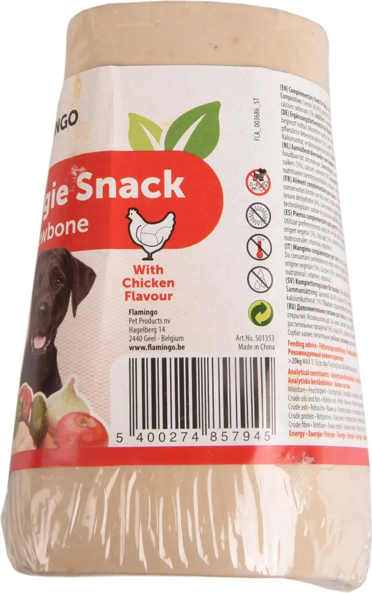 Flamingo Veggie Mergpijp Hondensnack - 10x6cm - afbeelding 2 van 2