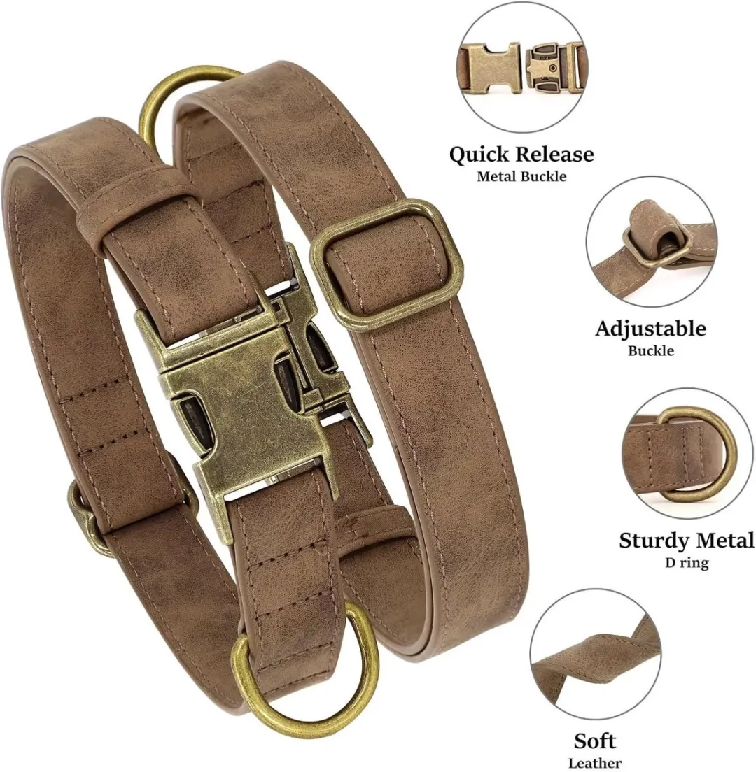 Dierboetiek Leren Halsband - Roestvrij staal L