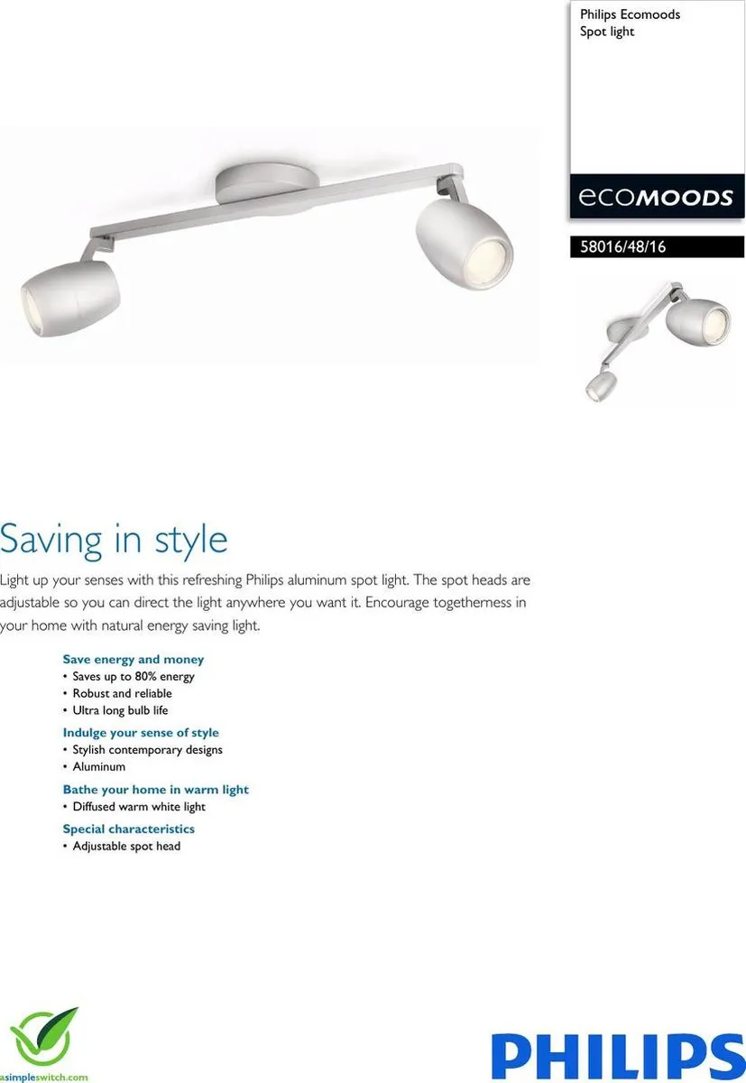 Philips ecomoods Ease Plafondspot 2x10W - 12cm - Aluminium