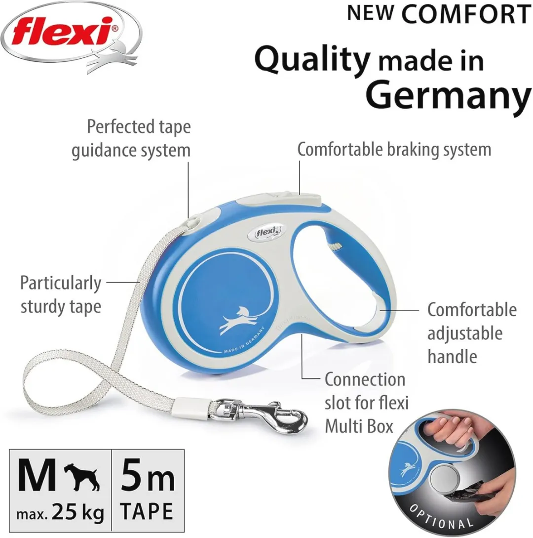 Flexi Intrekbare Hondenriem 5m - Blauw/Wit
