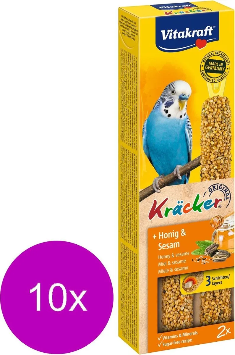 Vitakraft Parkiet Kracker Honing 2-in-1 - 10 Stuks
