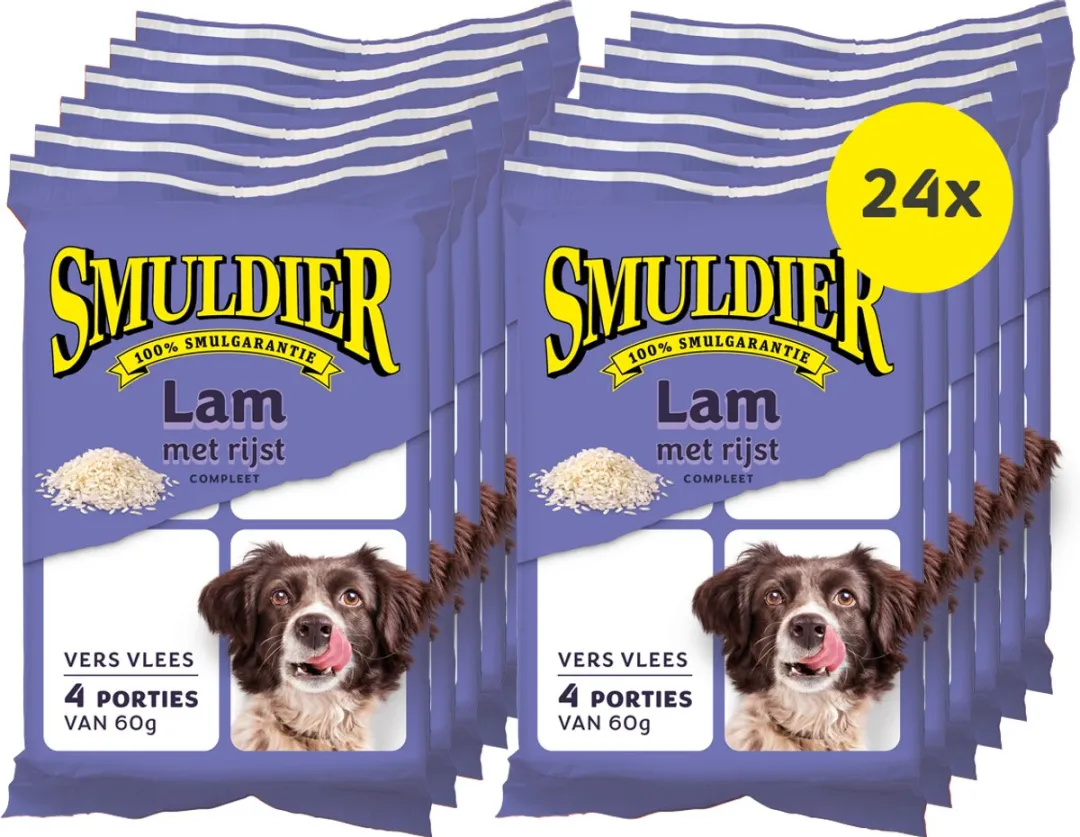 Smuldier Lam met Rijst 4x60g | 24 st. |compleet | diepvries hondenvoer | vers vlees