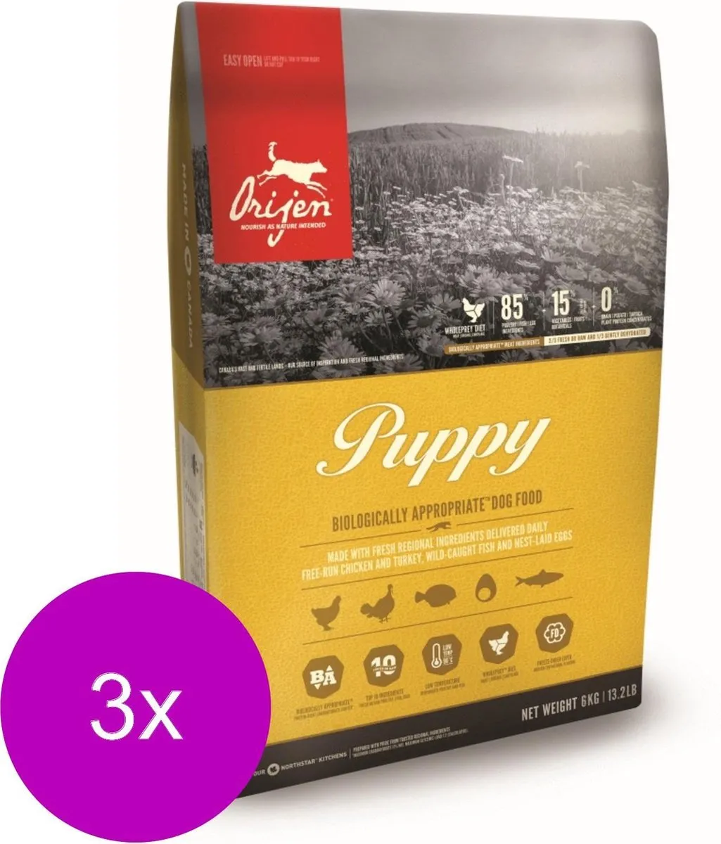Orijen Whole Prey Puppy Kip & Kalkoen - 6 kg (3x2kg)