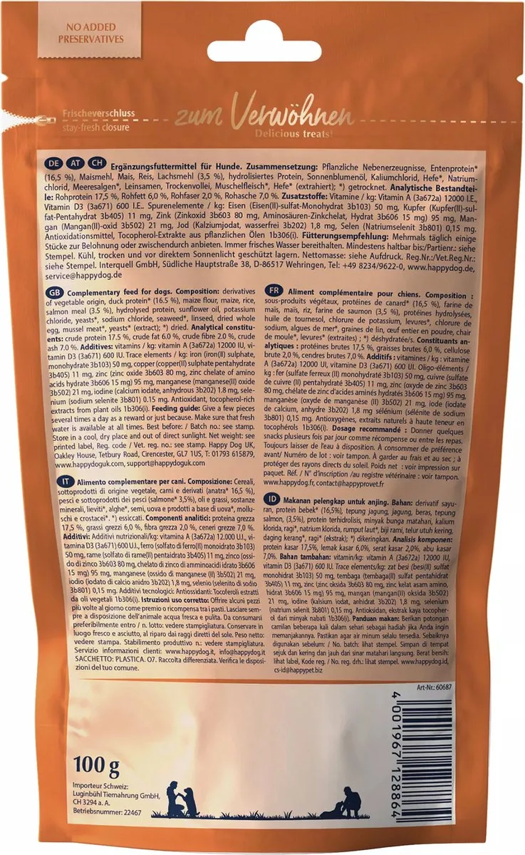 Happy Dog Toscana Eend & Zalm Snacks 10x100g