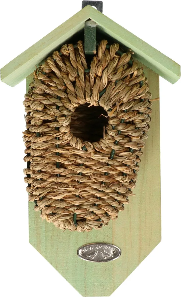 Decoris Houten Vogelhuisje Zeegras 26cm - Hangend - 2 Stuks