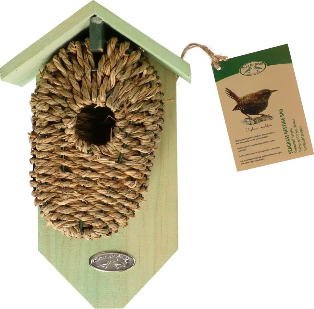 Decoris Houten Vogelhuisje Zeegras 26cm - Hangend - 2 Stuks