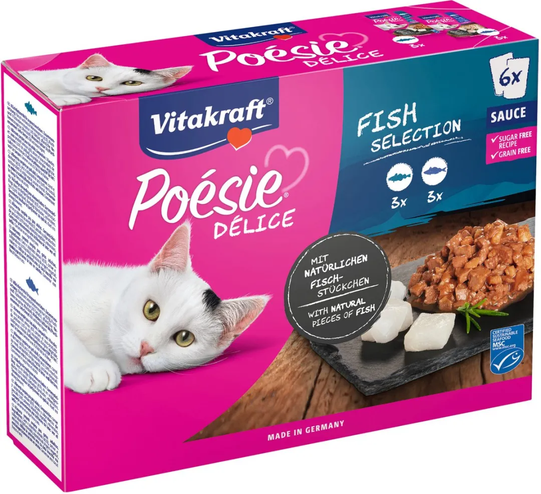 Vitakraft Poésie Deli Sauce Vis Pouch 6x85g - Koolvis & Kabeljauw