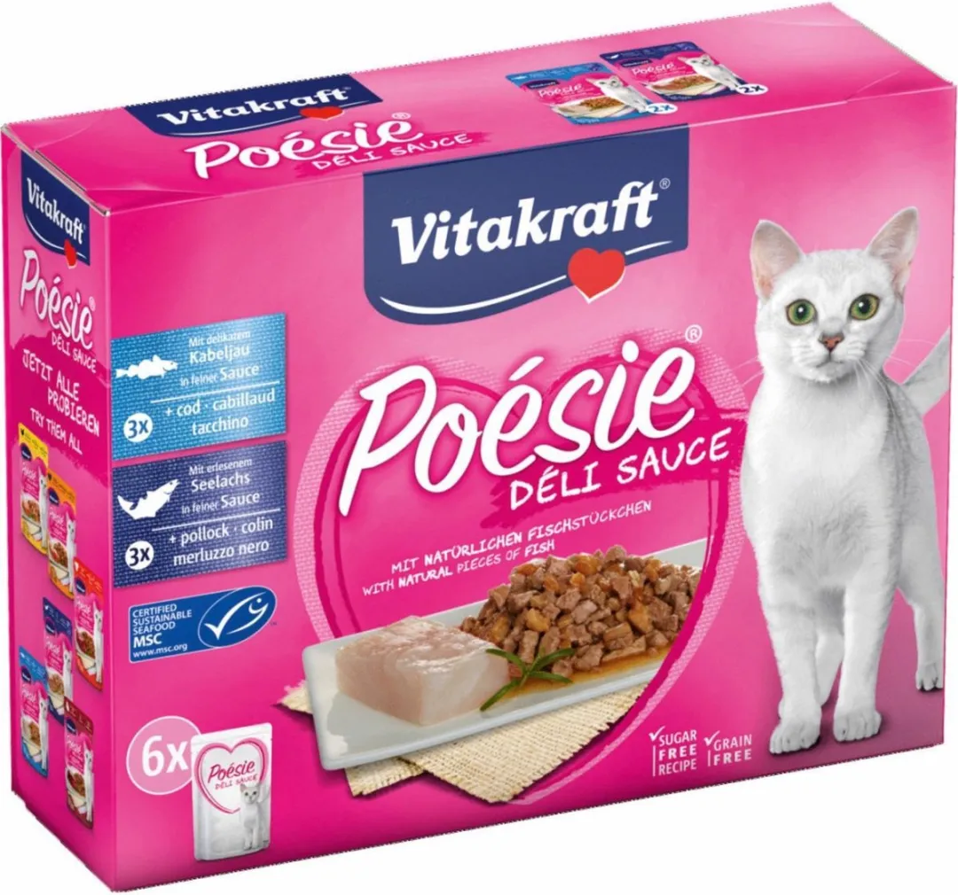 Vitakraft Poésie Deli Sauce Vis Pouch 6x85g - Koolvis & Kabeljauw