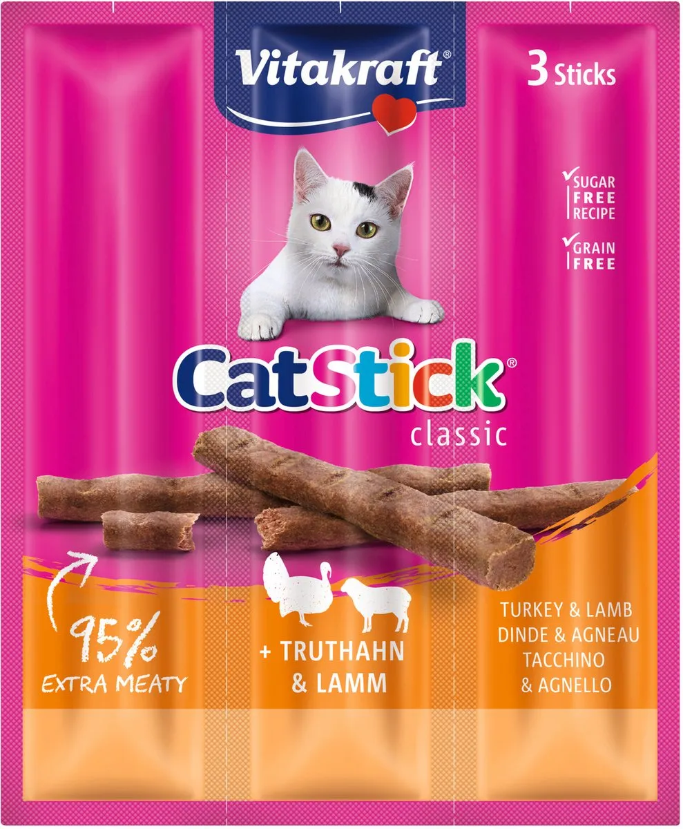 Vitakraft Cat Stick Adult Kalkoen & Lam - 3 Sticks