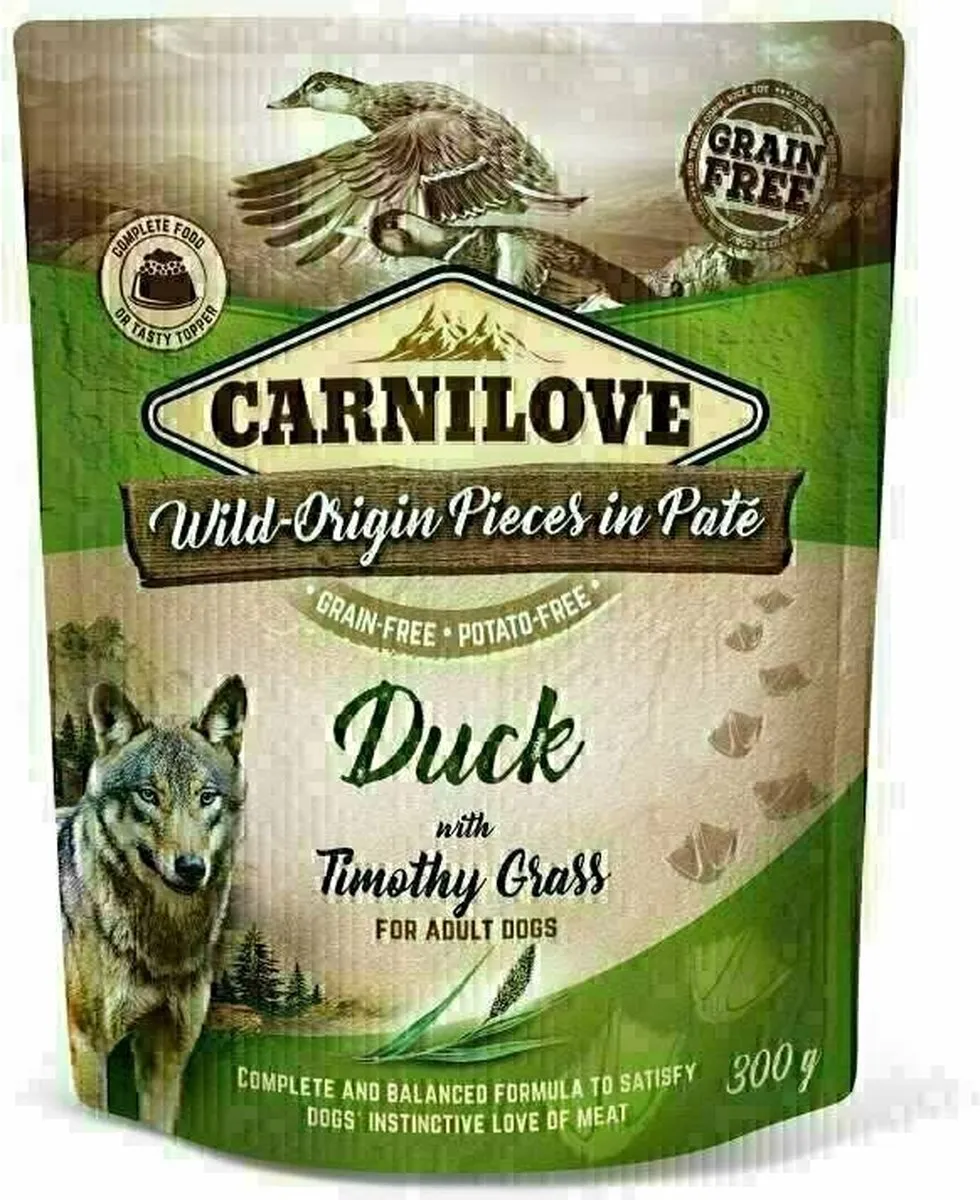 Carnilove Dog Pouch Eend/Timothy Gras - 12 Stuks