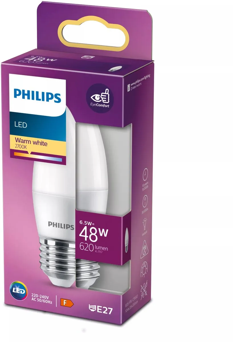 Philips Kaarslamp Kogellamp 6.5W Warm Wit