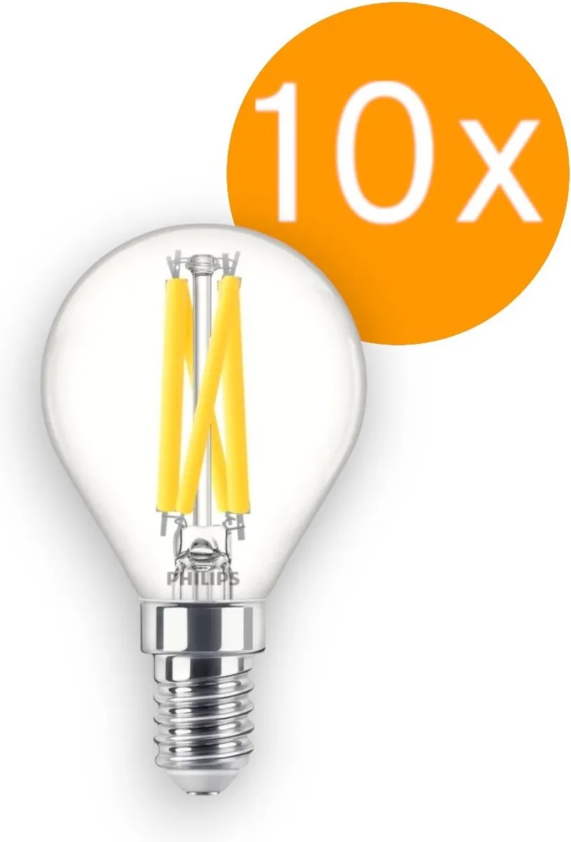 10 stuks | Philips LED Kogellamp 3.4W/927-922 470lm Helder DimTone | Beste kleurweergave | E14 | Extra Warm Wit | 3.4 watt | 25.000 Branduren