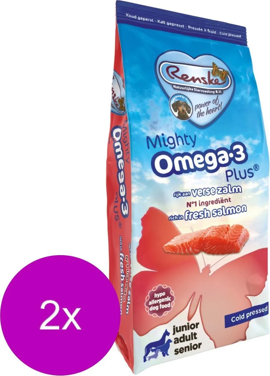 Renske Mighty Omega Plus Adult Geperst Zalm Hondenvoer - 2x3kg
