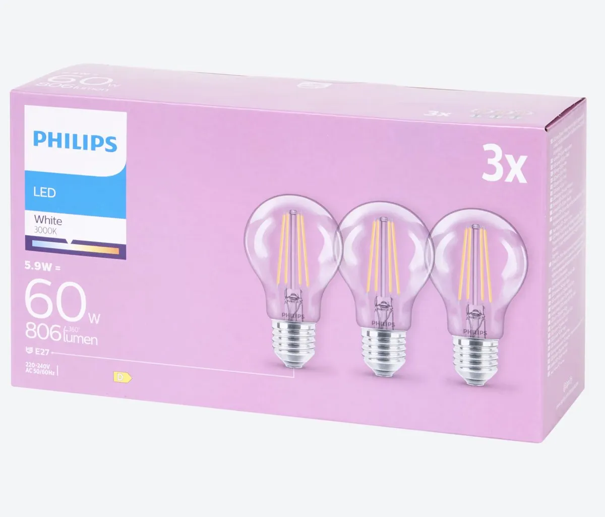 Philips filament-lampen 60 watt | 806 lumen | 3 stuks