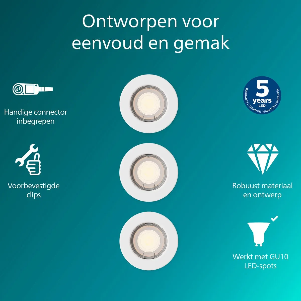 Philips Peridot Inbouwspot GU10 3-pack - Wit