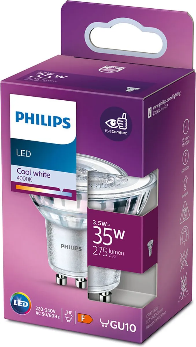 Philips LED GU10 3.5W Koel Wit 4 Stuks