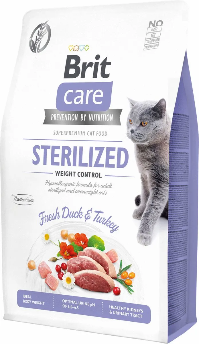 Brit Care Sterilized Weight Control Eend&Kalkoen - Kattenvoer - 2 kg
