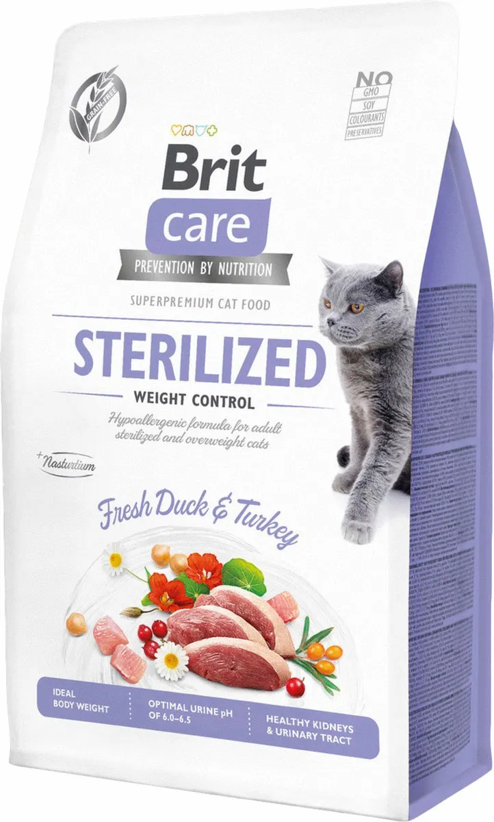 Brit Care Sterilized Weight Control Eend&Kalkoen - Kattenvoer - 2 kg