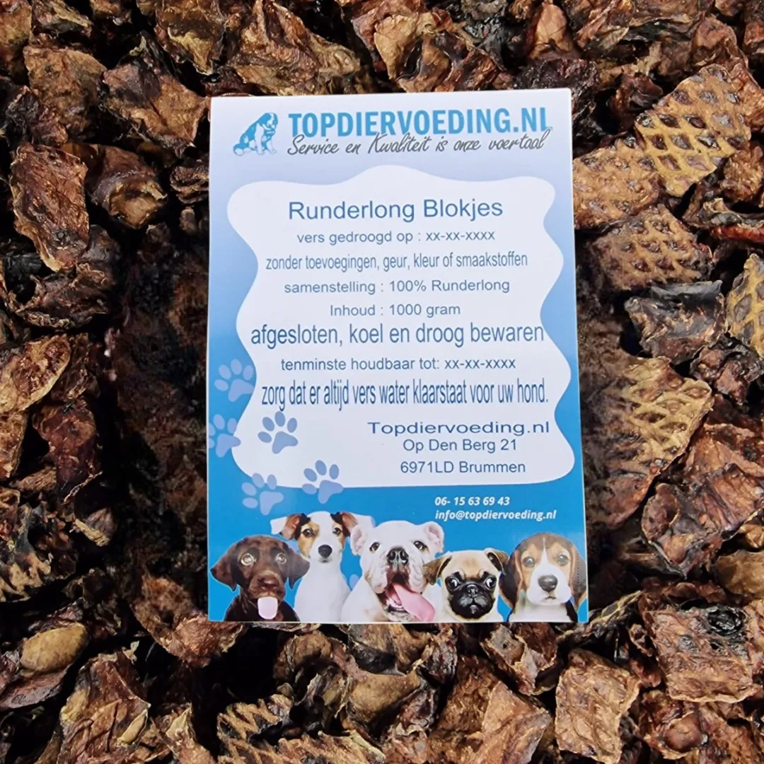 Topdiervoeding Runderlong Blokjes Hondensnacks 1KG