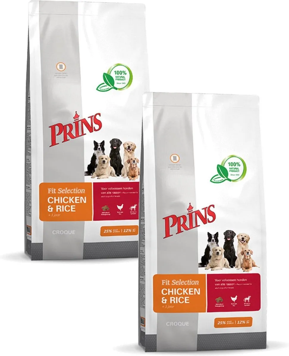 Prins Fit-Selection Kip & Rijst Hondenvoer - 2x2kg