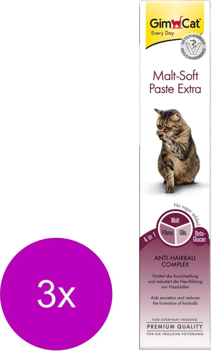 GimCat Malt-Soft Pasta Naturel - 3 Tubes 50g