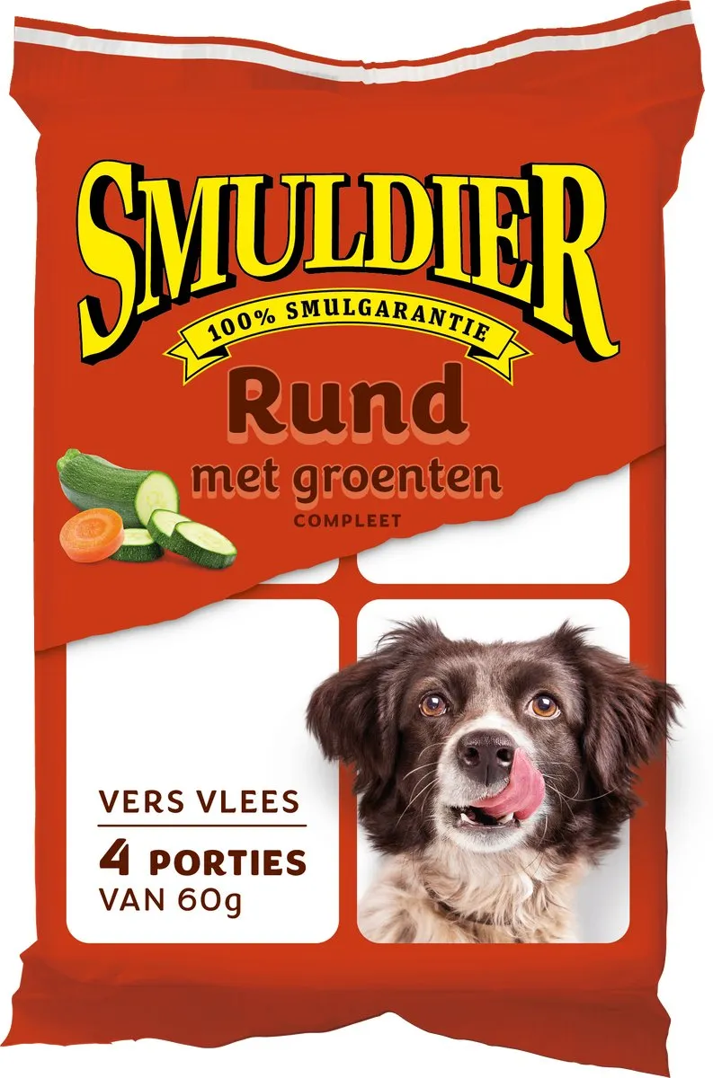 Smuldier Rund met Groenten 4x60g | 24 st. | compleet | diepvries hondenvoer | vers vlees