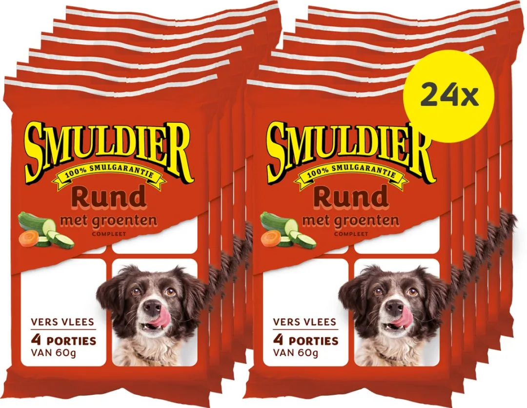 Smuldier Rund met Groenten 4x60g | 24 st. | compleet | diepvries hondenvoer | vers vlees