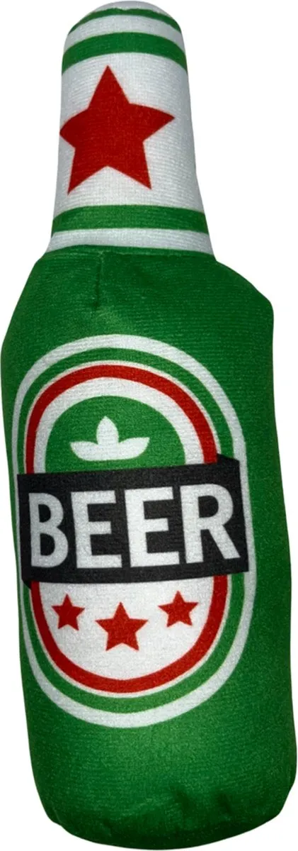 Hondenspeelgoed- pluche-bierfles - piepspeelgoed -hondenbierfles -pluche knuffel-bier- hondenkauwspeelgoed
