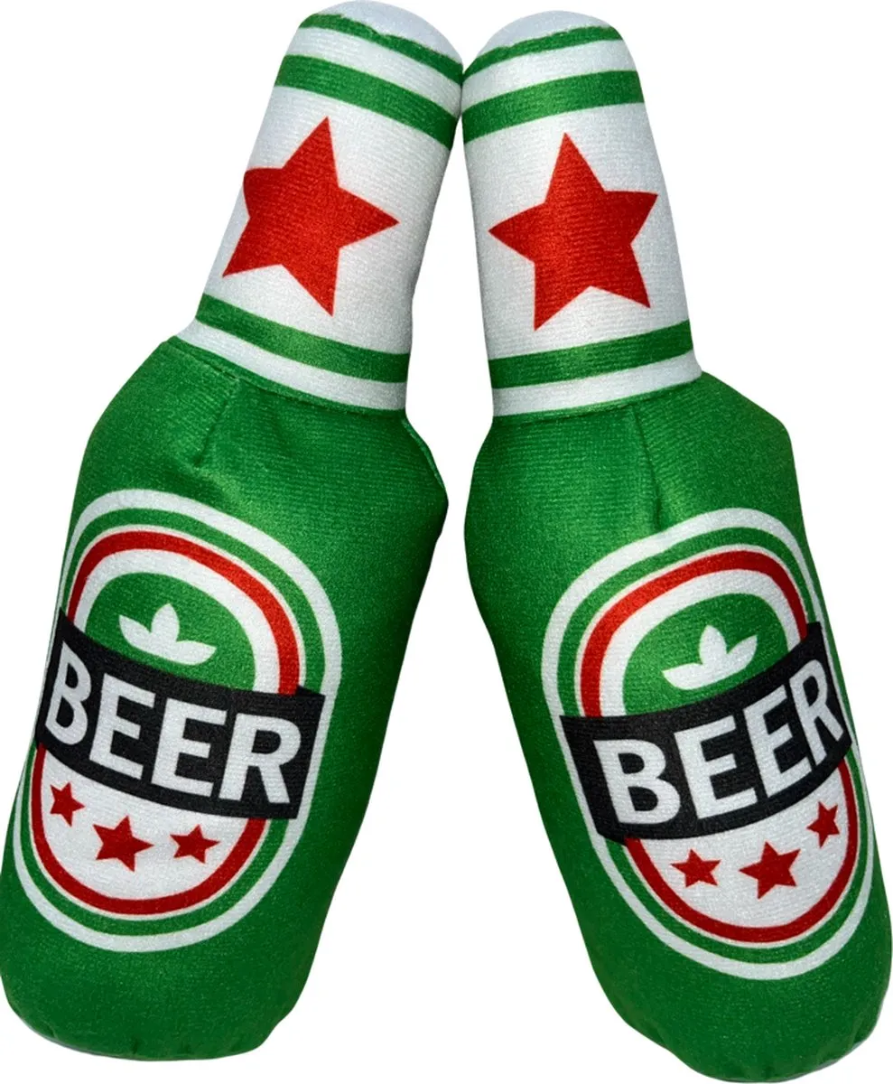 Hondenspeelgoed- pluche-bierfles - piepspeelgoed -hondenbierfles -pluche knuffel-bier- hondenkauwspeelgoed