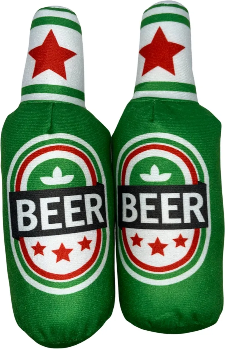 Hondenspeelgoed- pluche-bierfles - piepspeelgoed -hondenbierfles -pluche knuffel-bier- hondenkauwspeelgoed