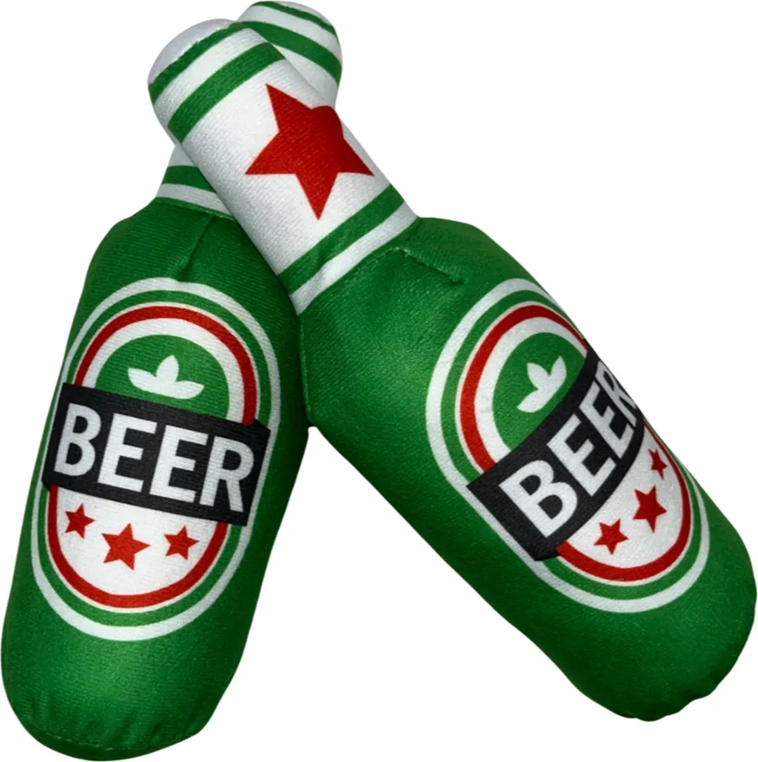 Hondenspeelgoed- pluche-bierfles - piepspeelgoed -hondenbierfles -pluche knuffel-bier- hondenkauwspeelgoed
