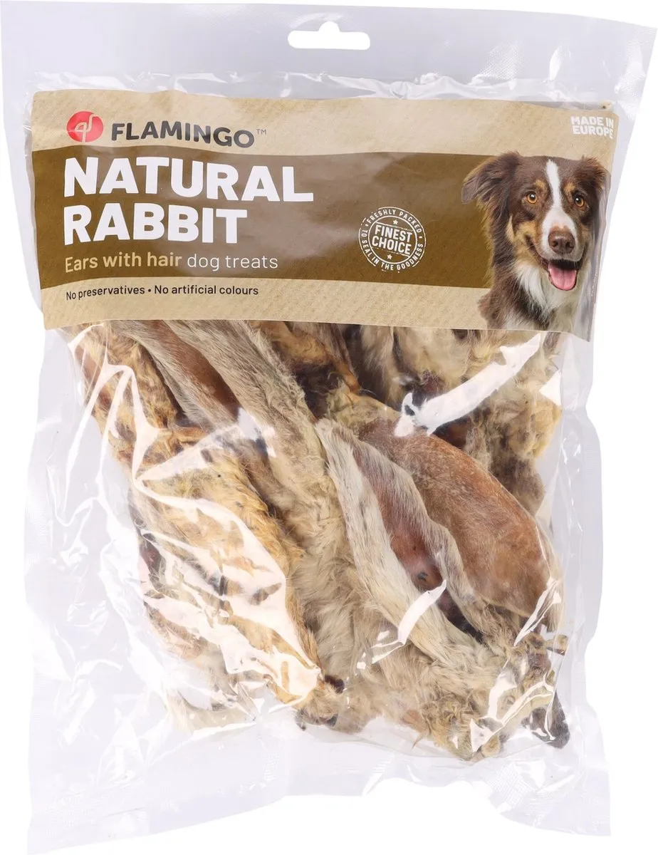 Flamingo Nature Snack Konijnenoren Met Haar 200g