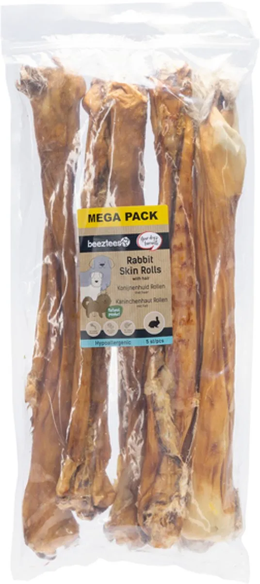 Beeztees Konijnenhuid Rol Met Haar Mega Pack - 5 Stuks