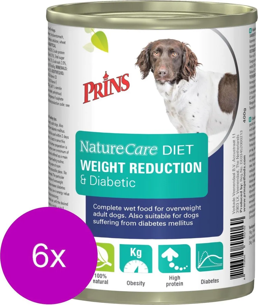 Prins NatureCare Dog Diet Weight Reduction & Diabetic 6x0,4kg